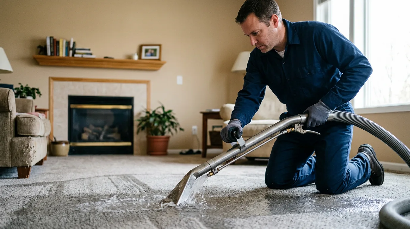 Water damage restoration technician working near Aredale, IA